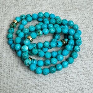 Set of 5 Turquoise Dyed Howlite Beaded Stretch Bracelet Handmade